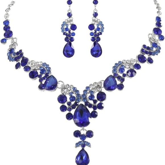 Unicra Bride Wedding Jewelry Sets Crystal Bridal Necklace Earrings Set R… - Picture 2 of 7